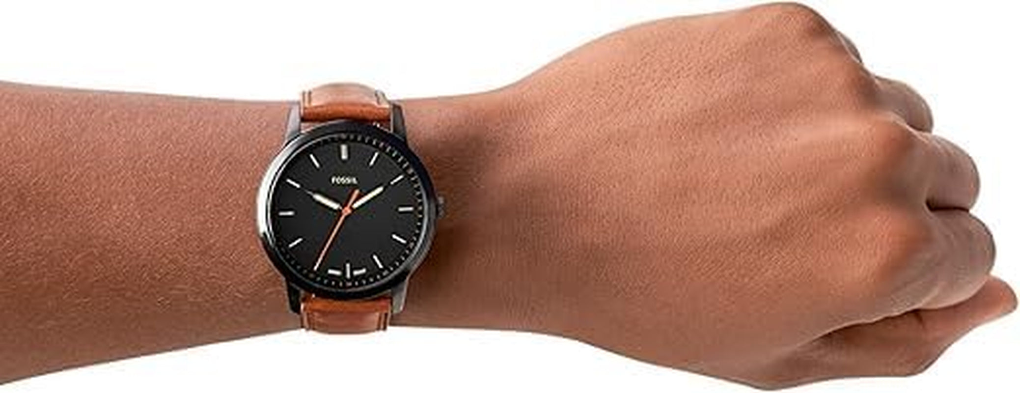 Men'S Minimalist Quartz Stainless Steel and Black Leather Three-Hand Watch for Men, Color: Black, Luggage
