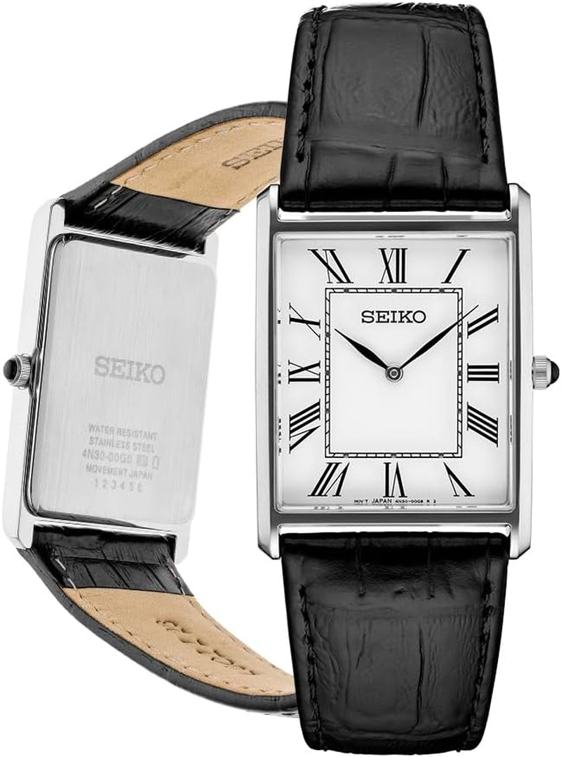 Essentials Watch for Men - Essentials - Water Resistant with Stainless Steel Rectangular Case and Leather Strap