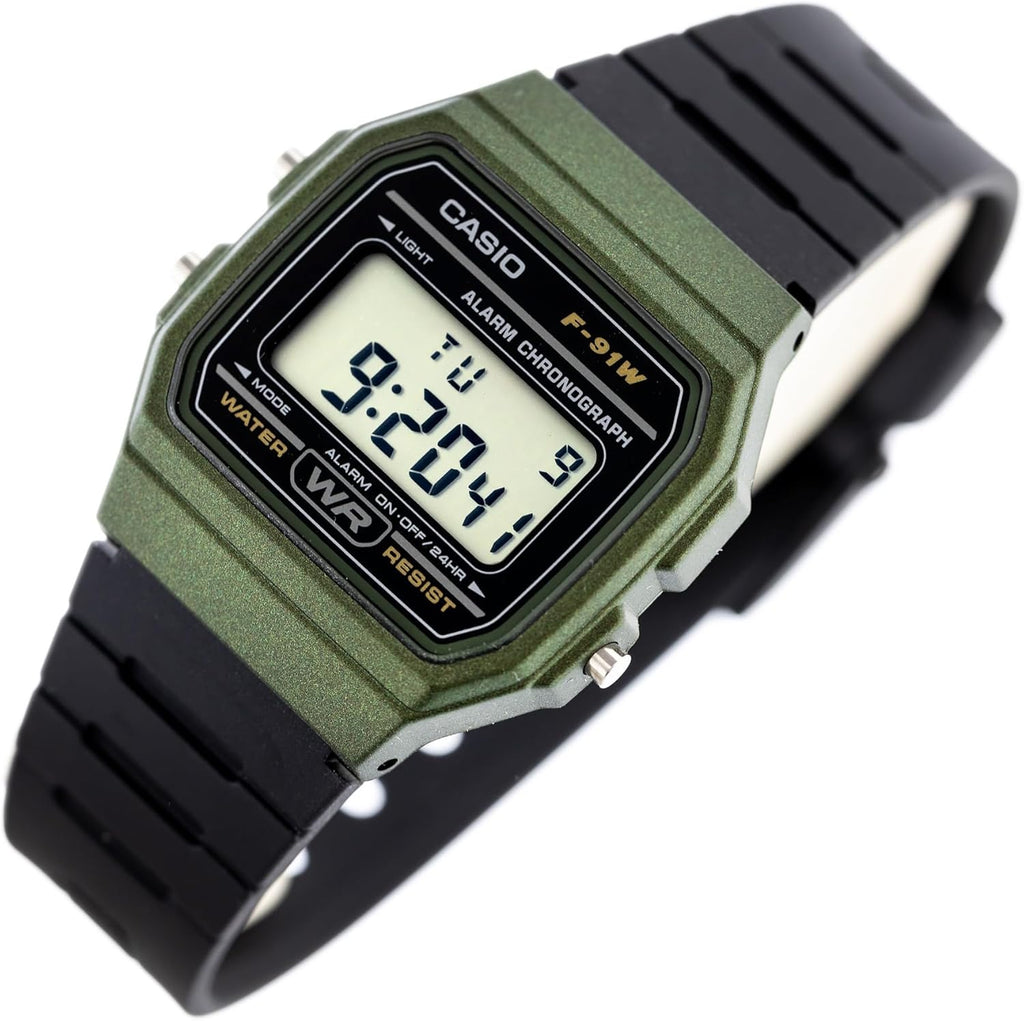F91W Series | Digital Watch | Water Resistant | LED Light | 1/100 SEC Stopwatch | Regular Time Keeping (HR, Min, SEC, PM, Date, Day) | Daily Alarm | Lightweight | 7 Year Battery