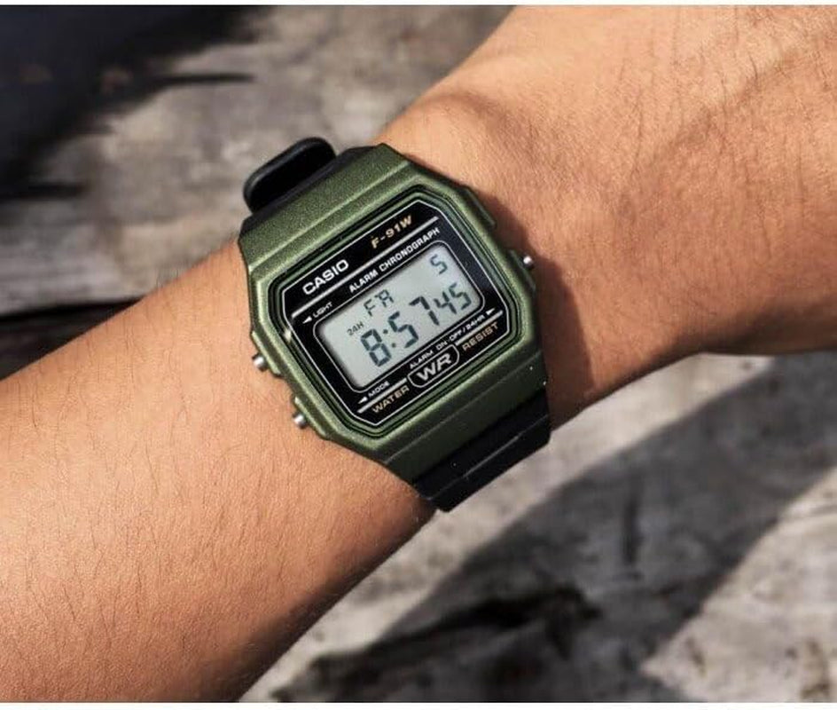 F91W Series | Digital Watch | Water Resistant | LED Light | 1/100 SEC Stopwatch | Regular Time Keeping (HR, Min, SEC, PM, Date, Day) | Daily Alarm | Lightweight | 7 Year Battery