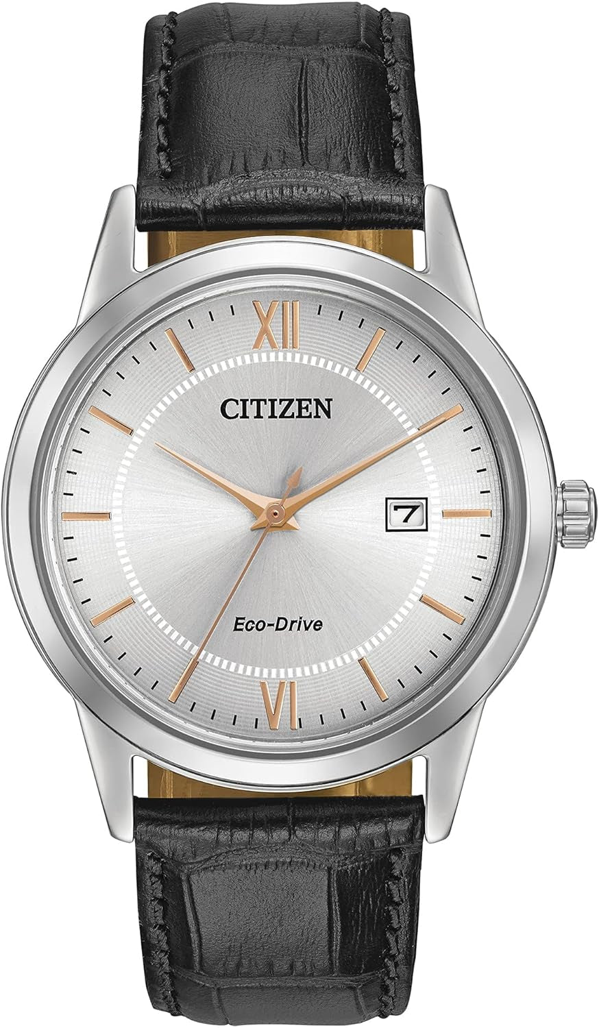 Men'S Classic Eco-Drive Leather Strap Watch, 3-Hand Date