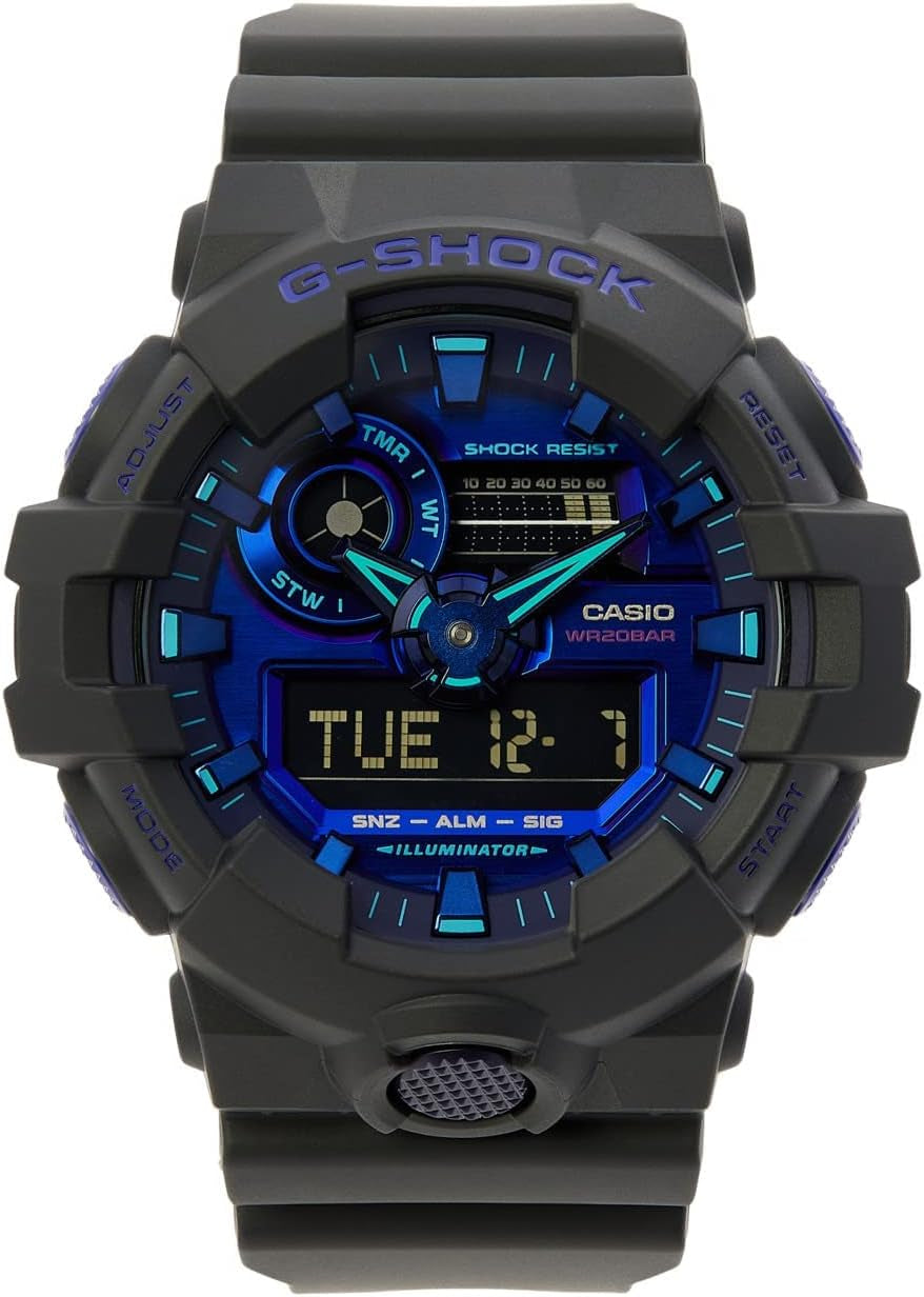 Mens  Virtual Black Metallic Analog/Digital Watch, Blue Violet