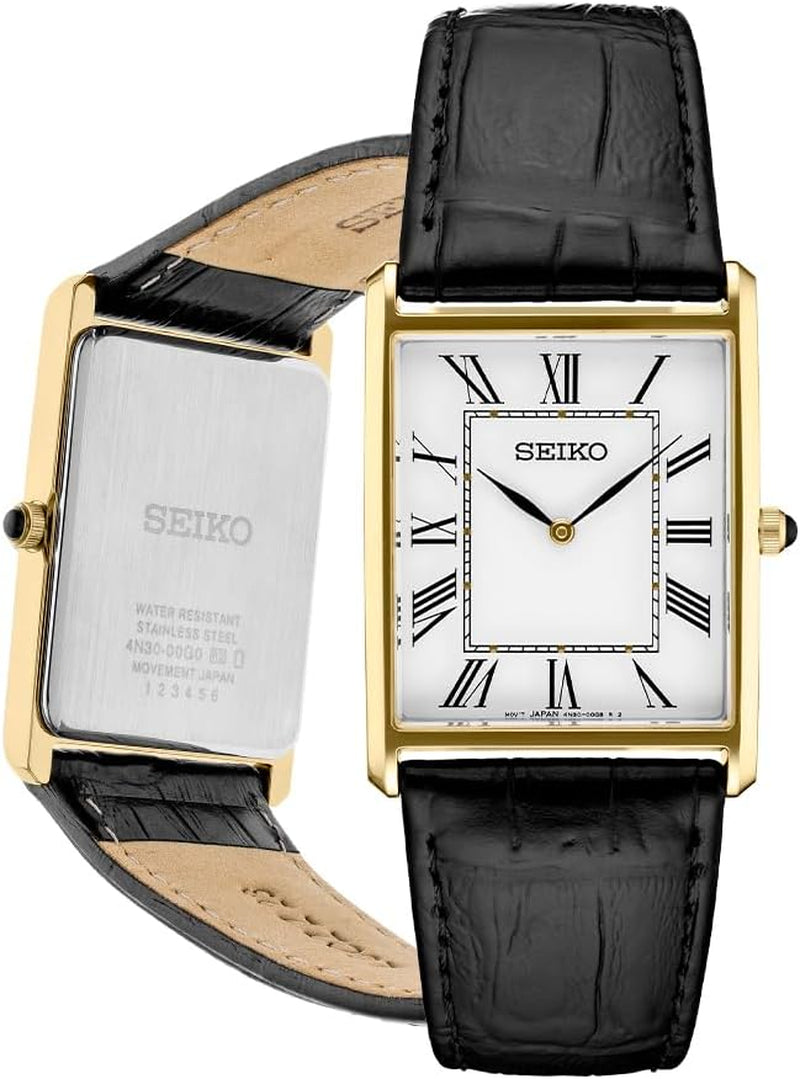 Essentials Watch for Men - Essentials - Water Resistant with Stainless Steel Rectangular Case and Leather Strap