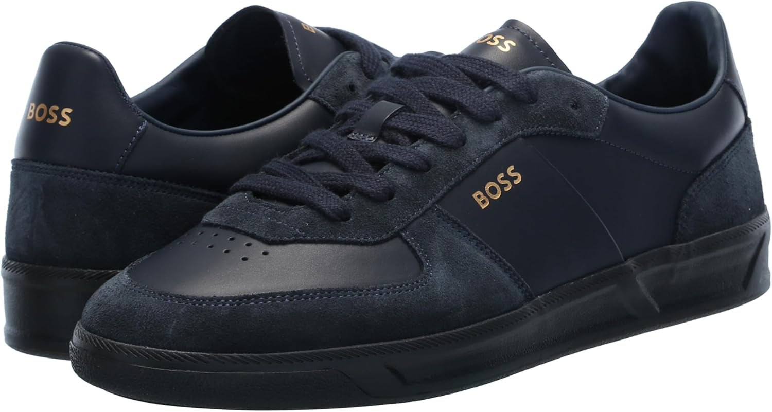 Mens Soft Leather Block Logo Low Top Sneaker