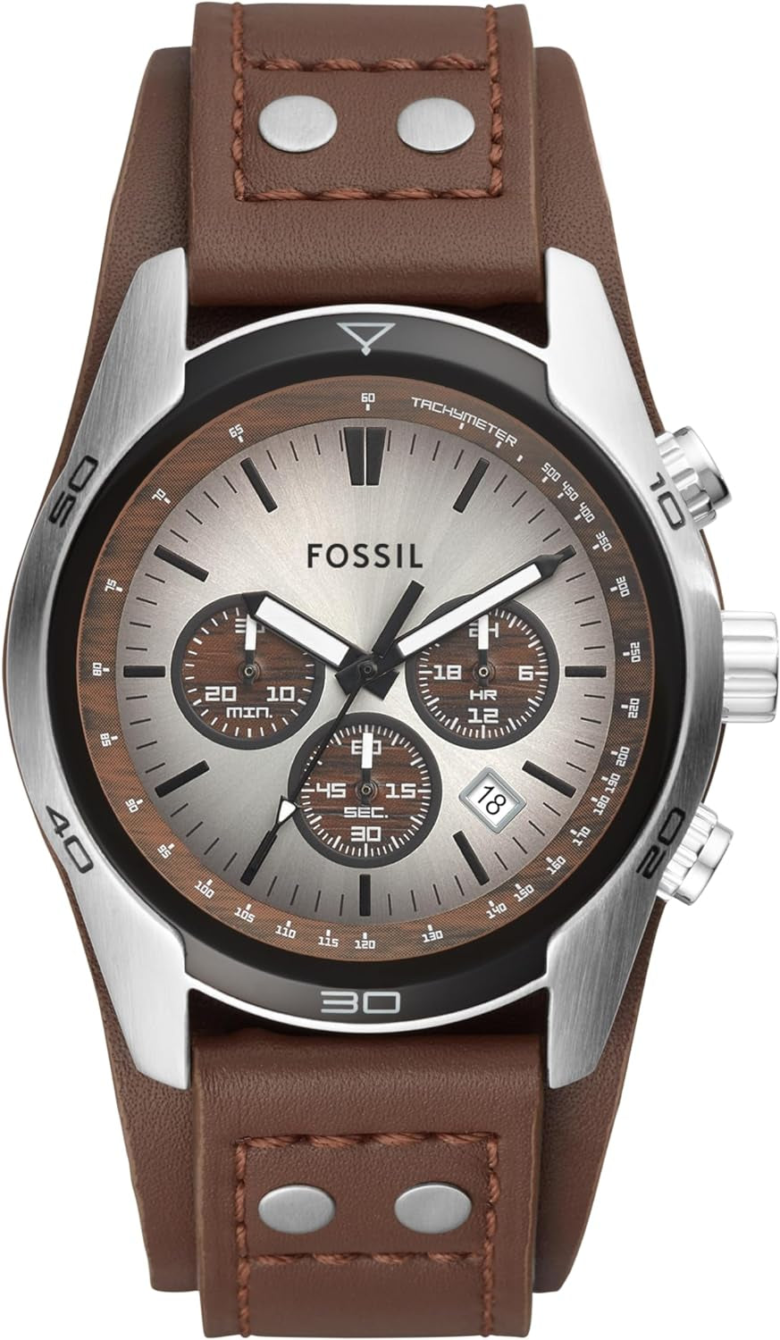 Men'S Coachman Quartz Stainless Steel and Leather Chronograph Watch