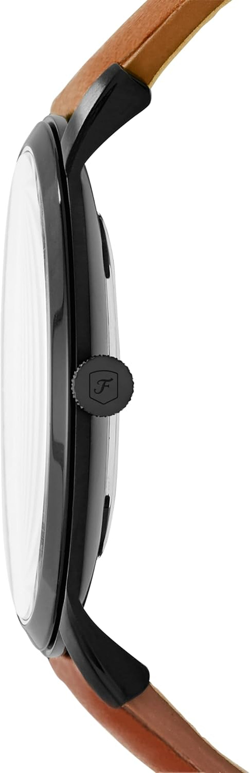 Men'S Minimalist Quartz Stainless Steel and Black Leather Three-Hand Watch for Men, Color: Black, Luggage
