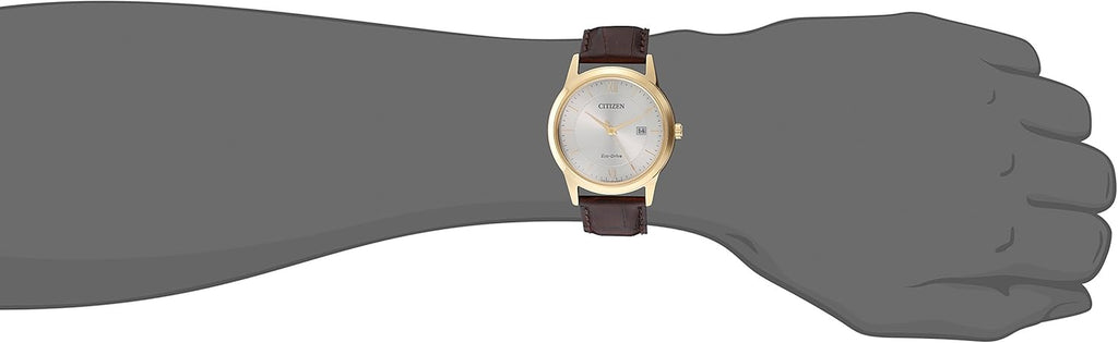Men'S Classic Eco-Drive Leather Strap Watch, 3-Hand Date