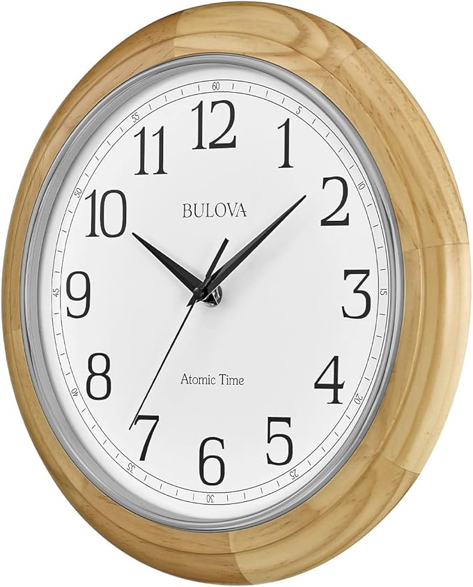 Bulova C5005 Reloj de pared analógico atómico de madera