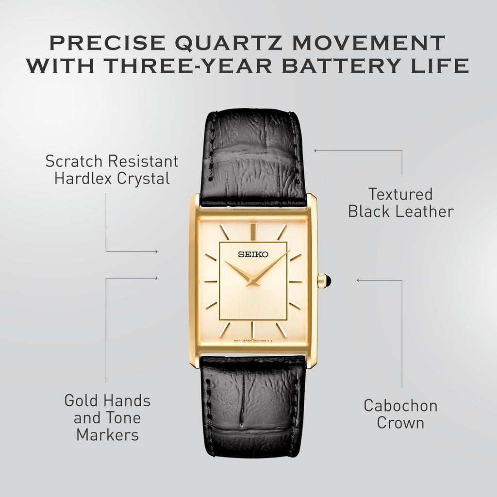 Essentials Watch for Men - Essentials - Water Resistant with Stainless Steel Rectangular Case and Leather Strap