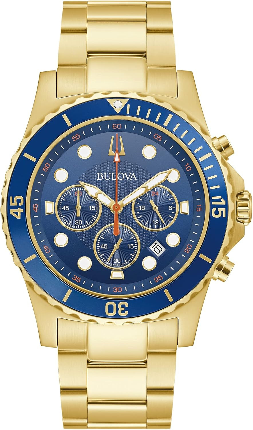 Men'S Classic Sport 6-Hand Chronograph Quartz Watch, Calendar Date, Luminous Hands and Markers, 100M Water Resistant, 44Mm