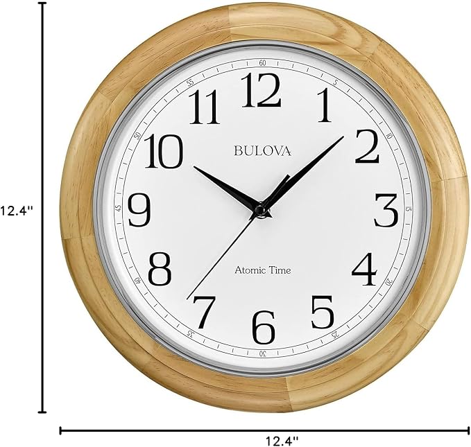 Bulova C5005 Reloj de pared analógico atómico de madera