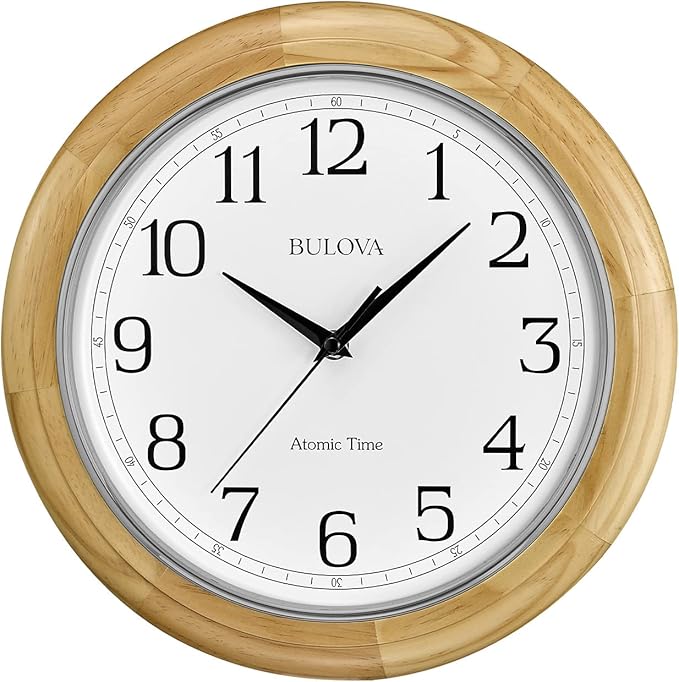 Bulova C5005 Reloj de pared analógico atómico de madera