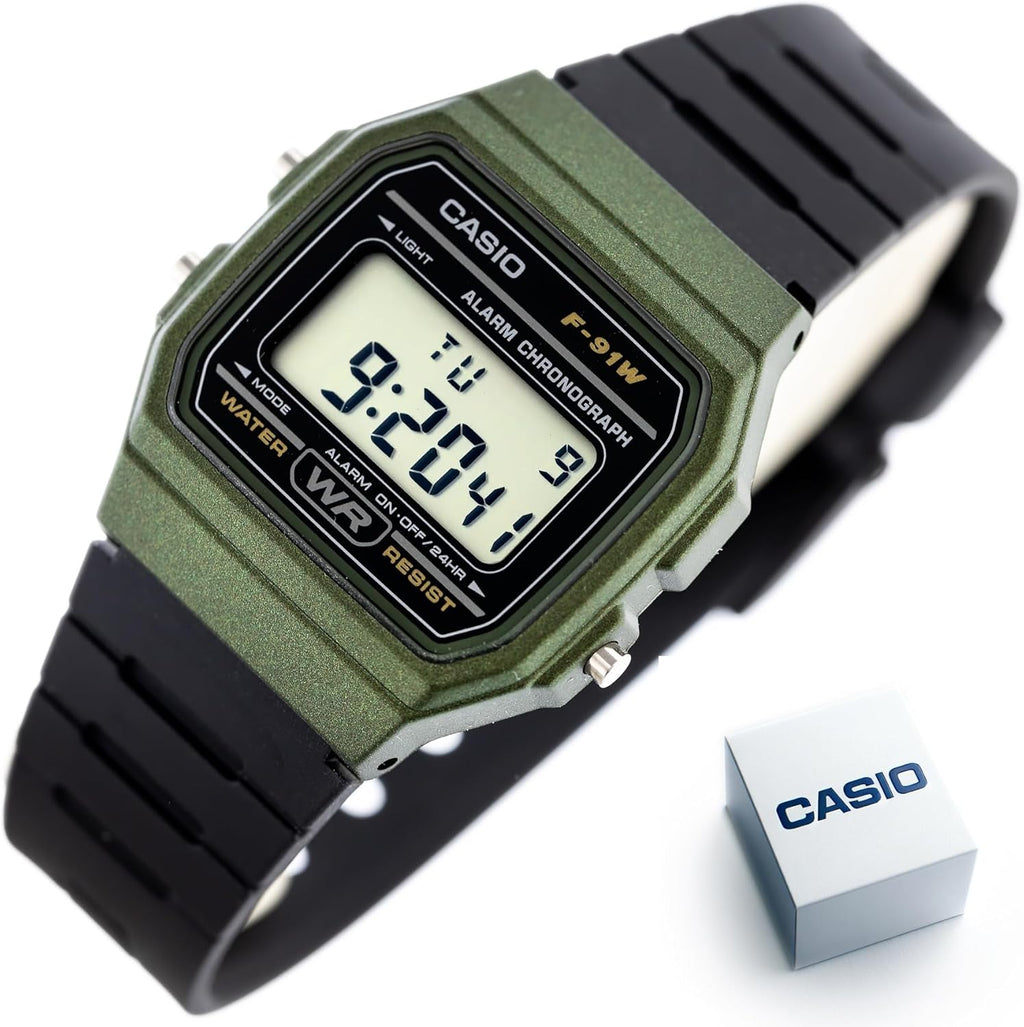 F91W Series | Digital Watch | Water Resistant | LED Light | 1/100 SEC Stopwatch | Regular Time Keeping (HR, Min, SEC, PM, Date, Day) | Daily Alarm | Lightweight | 7 Year Battery