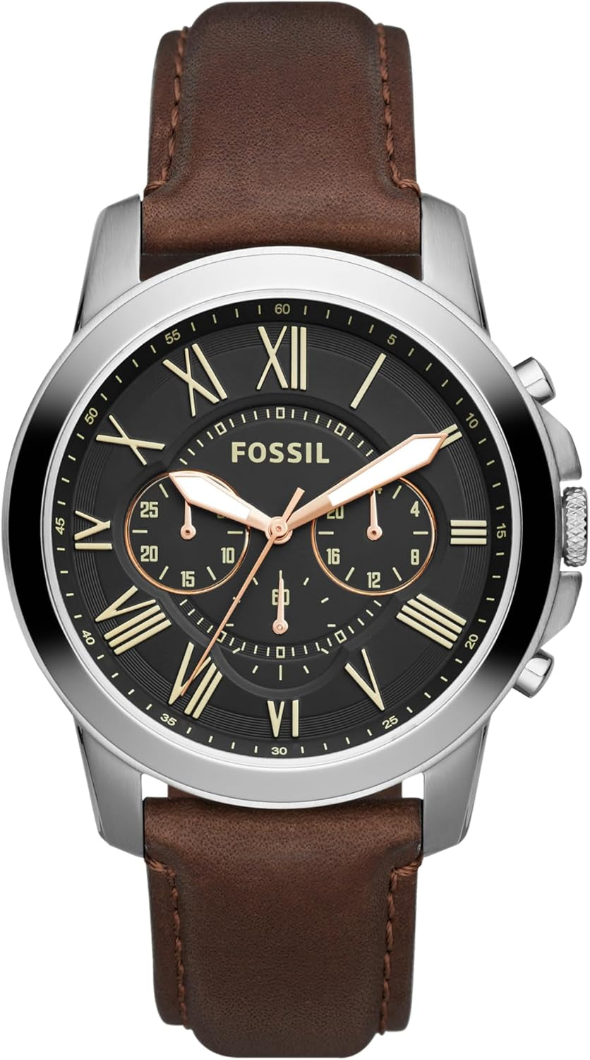 Men'S Grant Quartz Stainless Steel and Leather Chronograph Watch