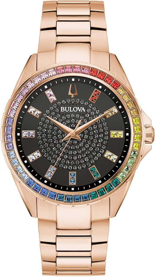 Bulova Reloj de hombre, con cristal, tono oro rosa