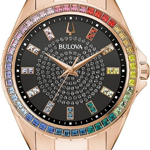 Bulova Reloj de hombre, con cristal, tono oro rosa