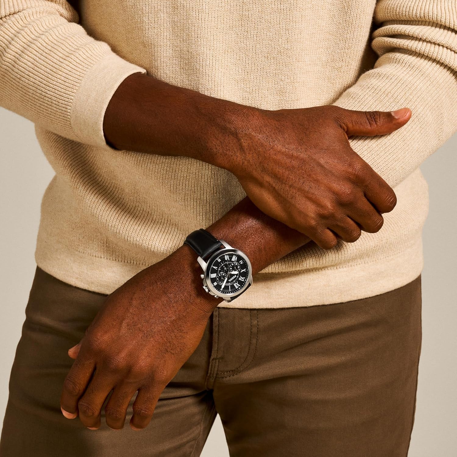 Men'S Grant Quartz Stainless Steel and Leather Chronograph Watch