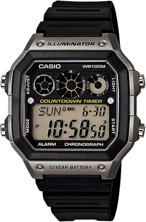 AE-1300WH Series | Watches for Men | Digital Watch | Black | 1/100 SEC Stopwatch | 9 Interval Timers | LED Light | 100M WR | Multi Alarm | Calendar | World Time | 12/24 Hour Format | 10 Yr Batt
