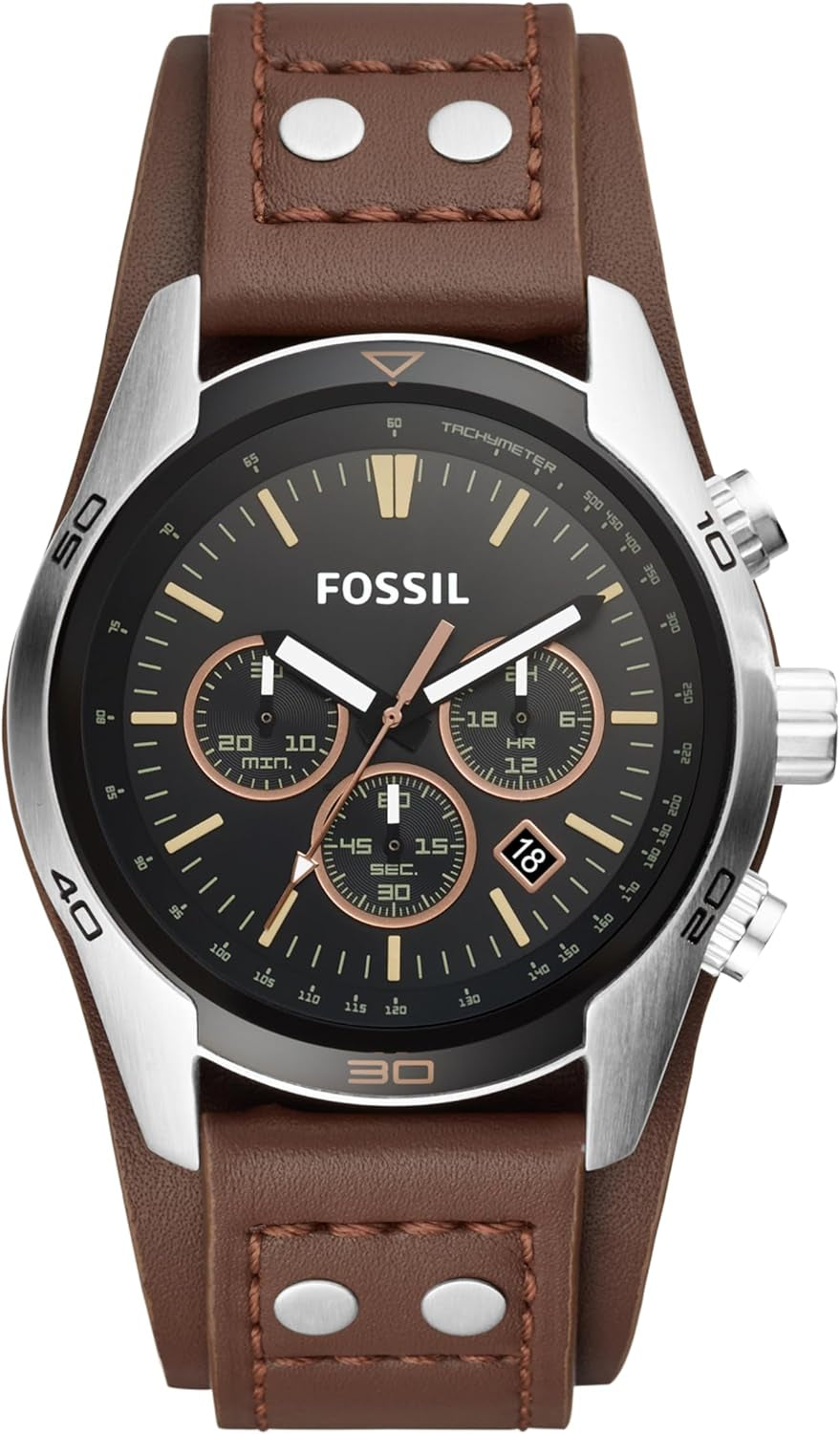 Men'S Coachman Quartz Stainless Steel and Leather Chronograph Watch