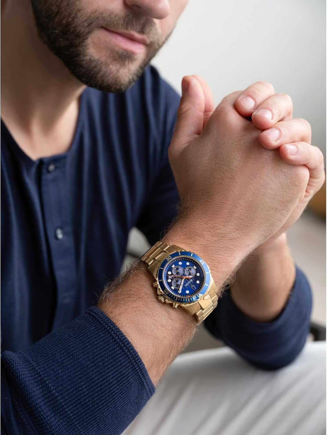 Men'S Classic Sport 6-Hand Chronograph Quartz Watch, Calendar Date, Luminous Hands and Markers, 100M Water Resistant, 44Mm