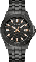Men'S Sport Watch, Black Stainless Steel Bracelet, Rose Gold Accents, Luminous Markers Black Dial, 42Mm Case Style: 98B438
