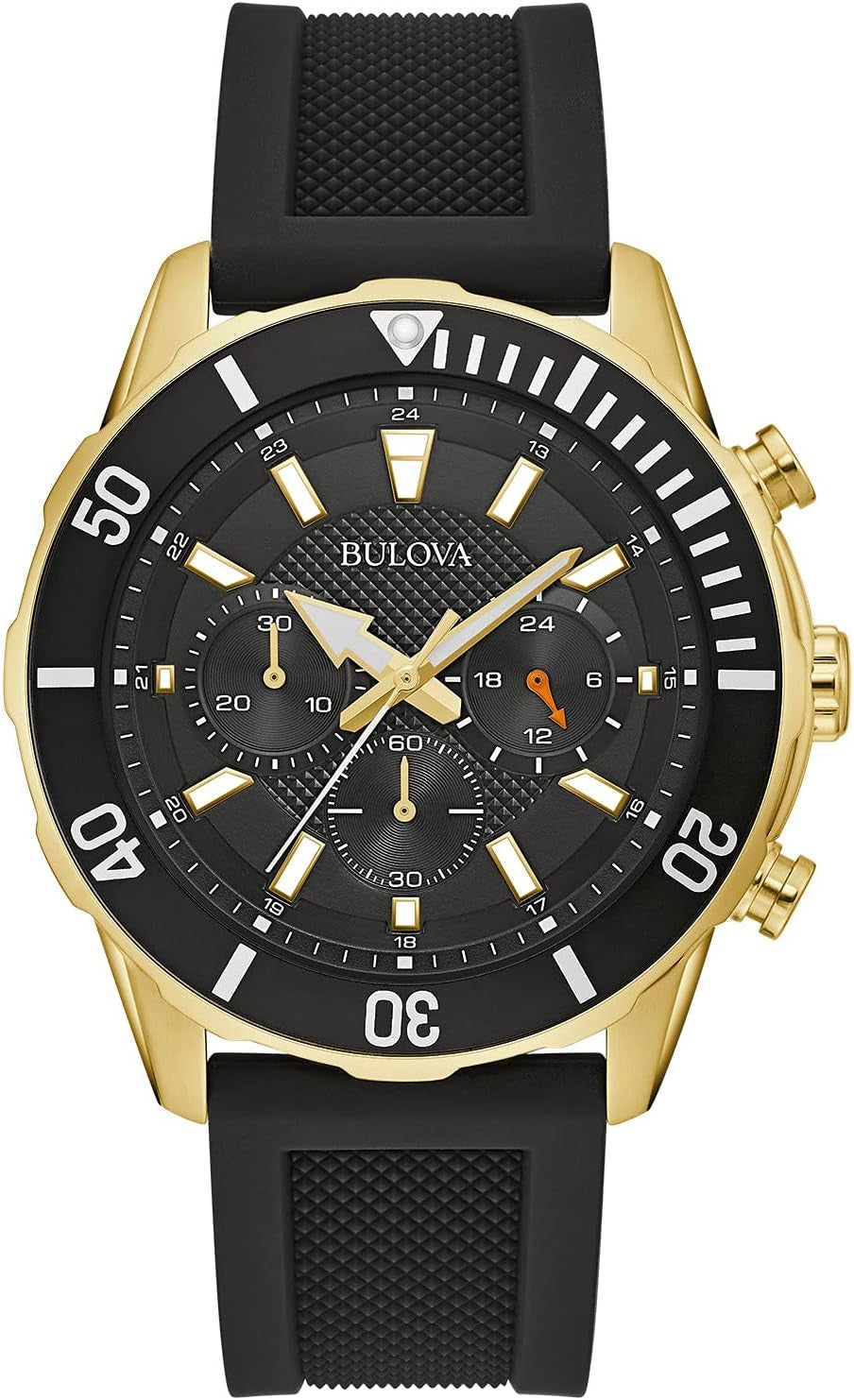 Men'S Sport 6-Hand Chronograph Quartz Watch with Black Silicone Strap, 24 Hour Time, Calendar Date, Luminous Hands and Markers, 100M Water Resistant, 44Mm