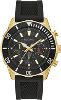 Men'S Sport 6-Hand Chronograph Quartz Watch with Black Silicone Strap, 24 Hour Time, Calendar Date, Luminous Hands and Markers, 100M Water Resistant, 44Mm