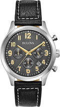 Men'S Classic Stainless Steel 6-Hand Chronograph Quartz Leather Strap Watch with Grey Dial, Gold Accents, Arabic Markers, 41Mm