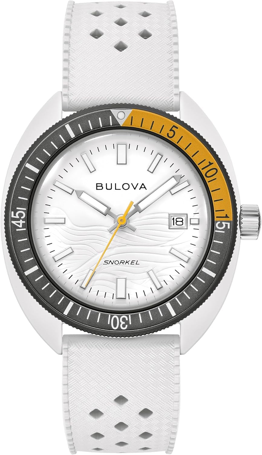 Oceanographer Snorkel Amazon Exclusive Ceramic Case and White Perforated Rubber Strap Watch, Day Date 100M WR