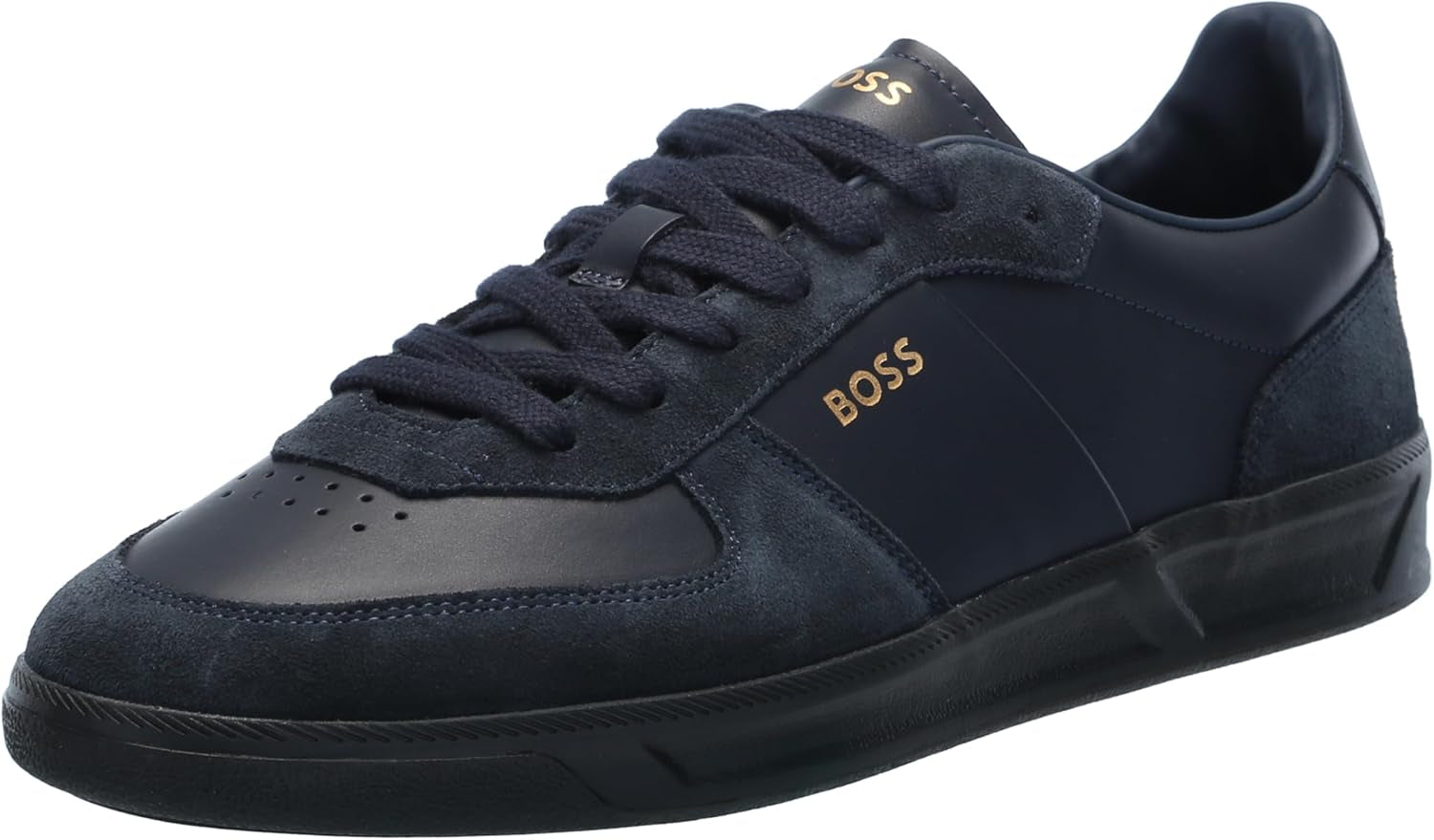 Mens Soft Leather Block Logo Low Top Sneaker