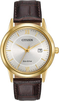 Men'S Classic Eco-Drive Leather Strap Watch, 3-Hand Date