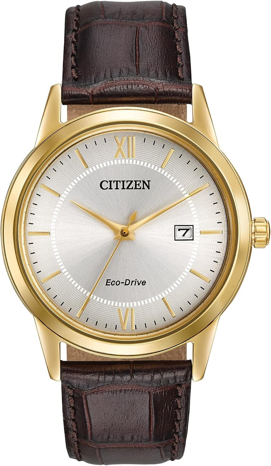 Men'S Classic Eco-Drive Leather Strap Watch, 3-Hand Date